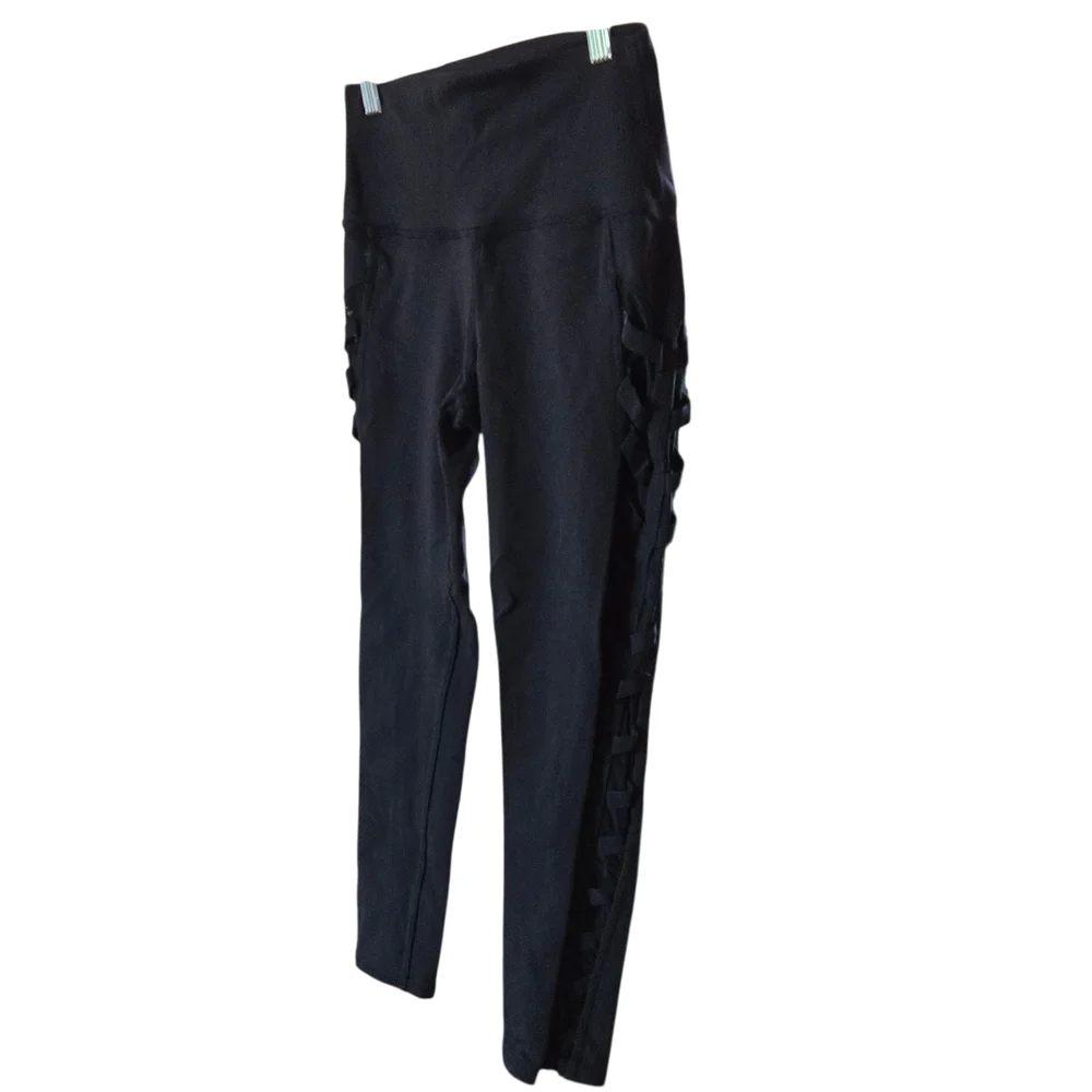 Alo Yoga Black Interlace High Waist Lattice Mesh Leggings Womens
